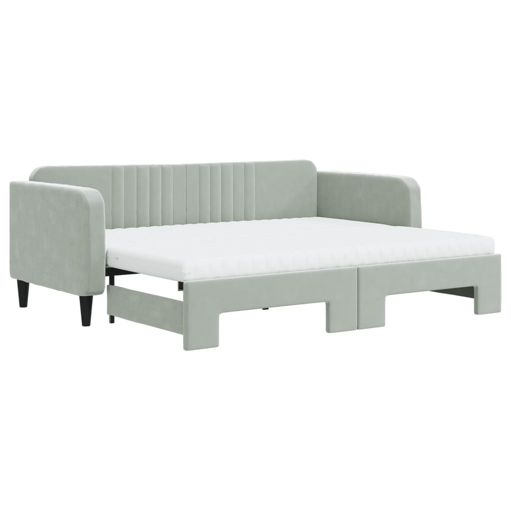 daybed med udtræk og madras 90x200 cm velour lysegrå