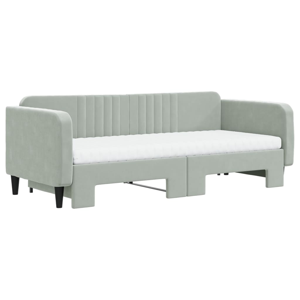 daybed med udtræk og madras 90x200 cm velour lysegrå