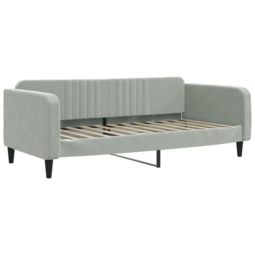daybed med udtræk og madras 90x200 cm velour lysegrå