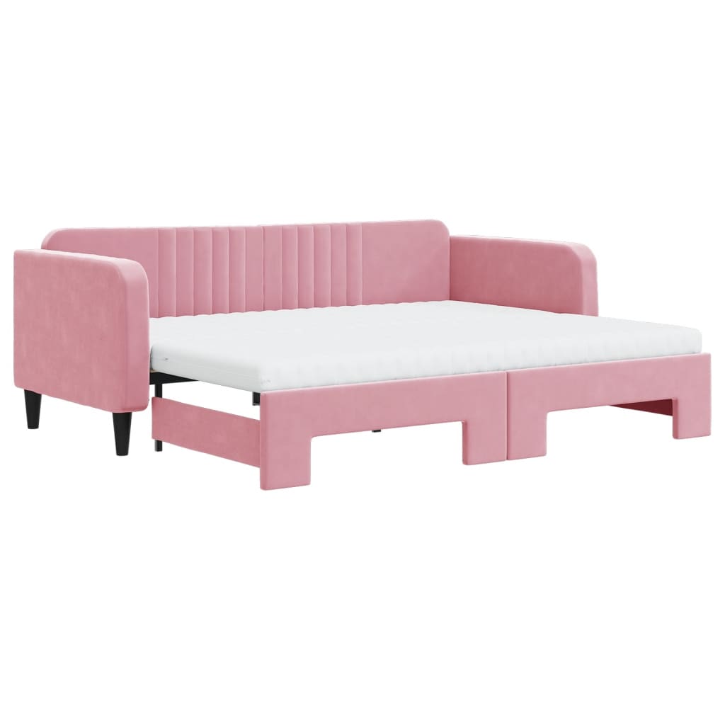 daybed med udtræk og madras 90x200 cm velour lyserød