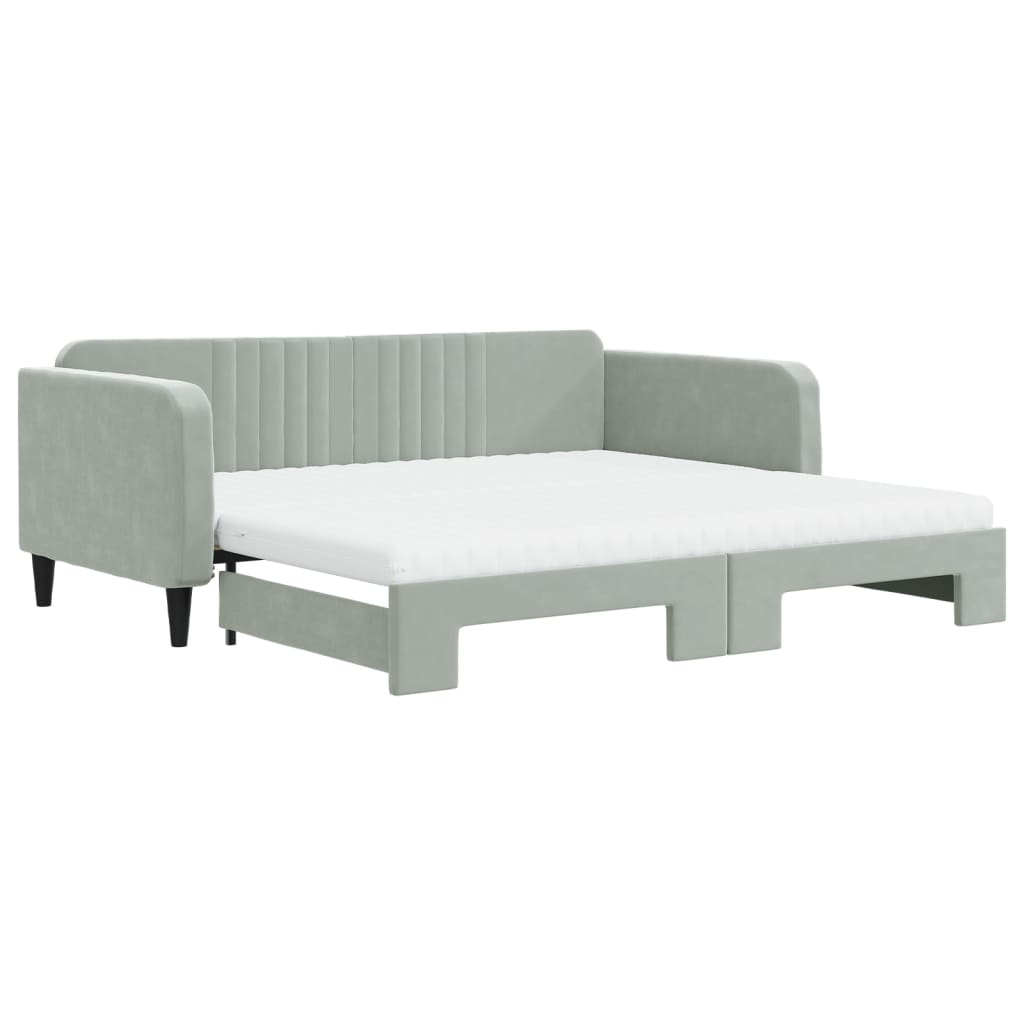daybed med udtræk og madras 100x200 cm velour lysegrå