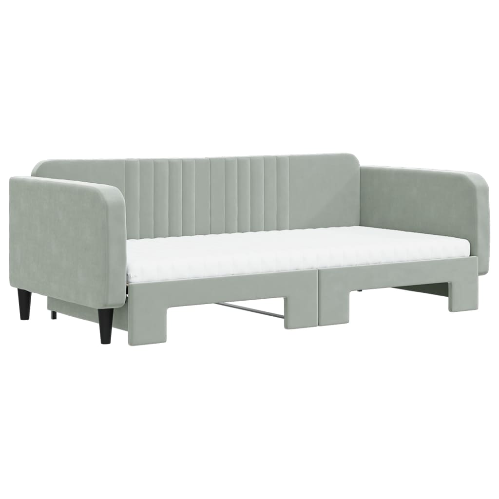 daybed med udtræk og madras 100x200 cm velour lysegrå