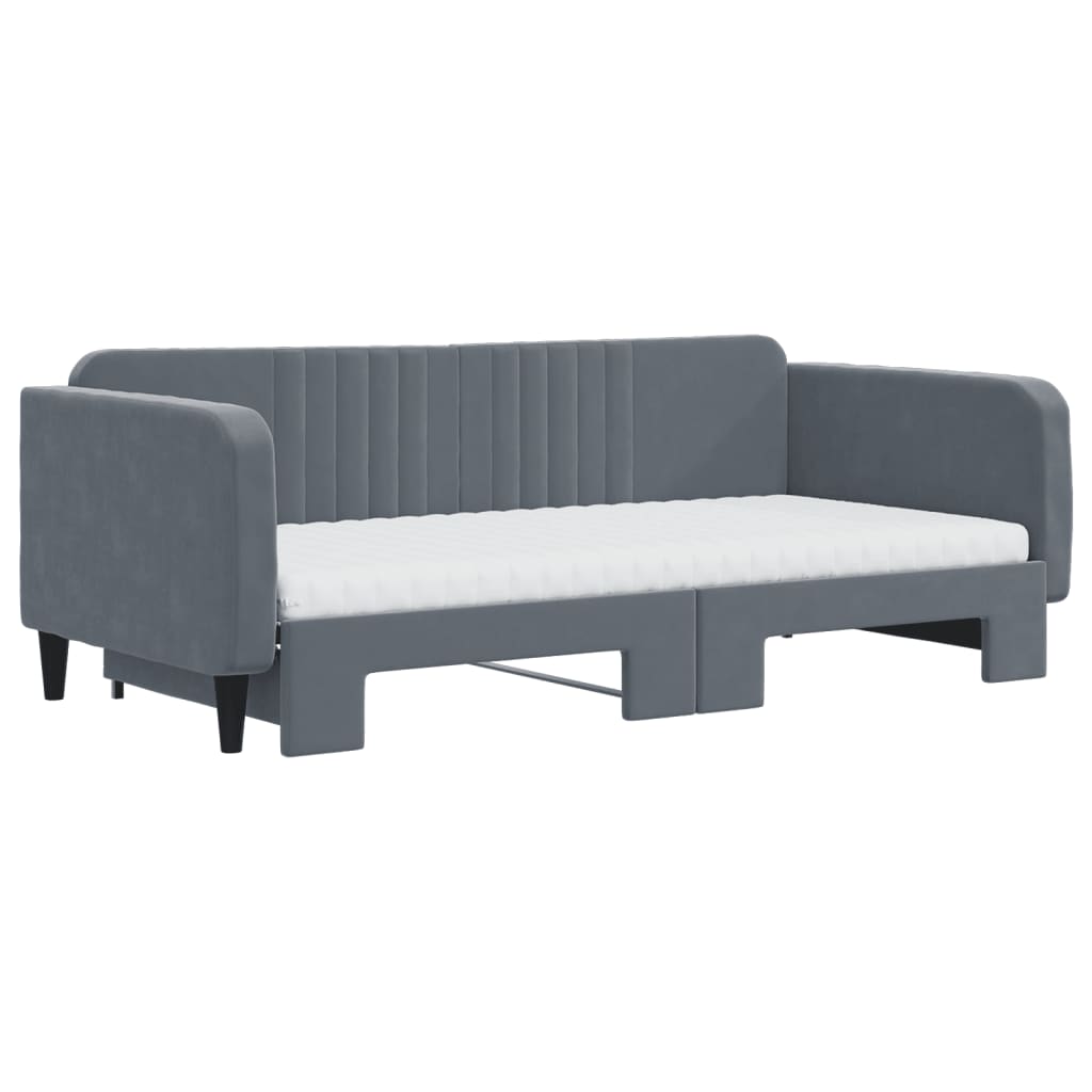 daybed med udtræk og madras 100x200 cm velour mørkegrå