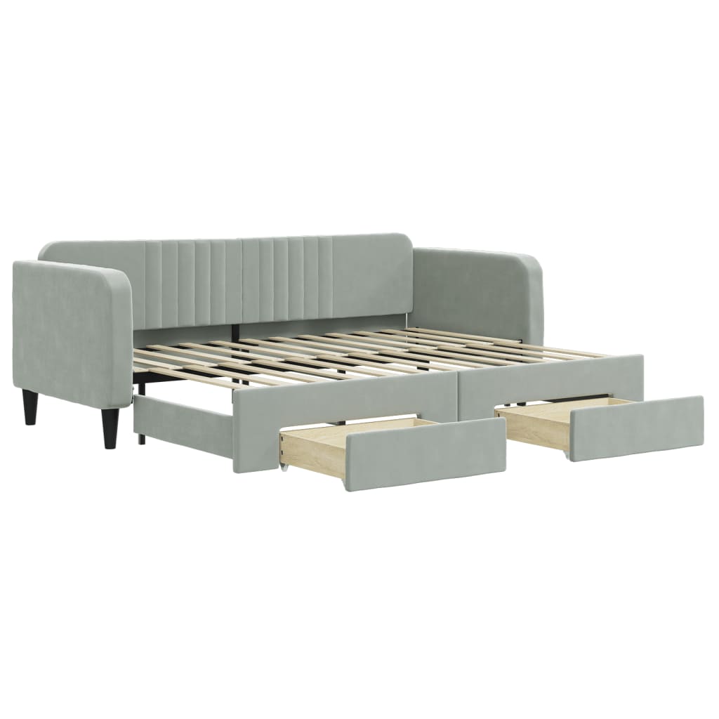 daybed med udtræk og skuffer 80x200 cm velour lysegrå