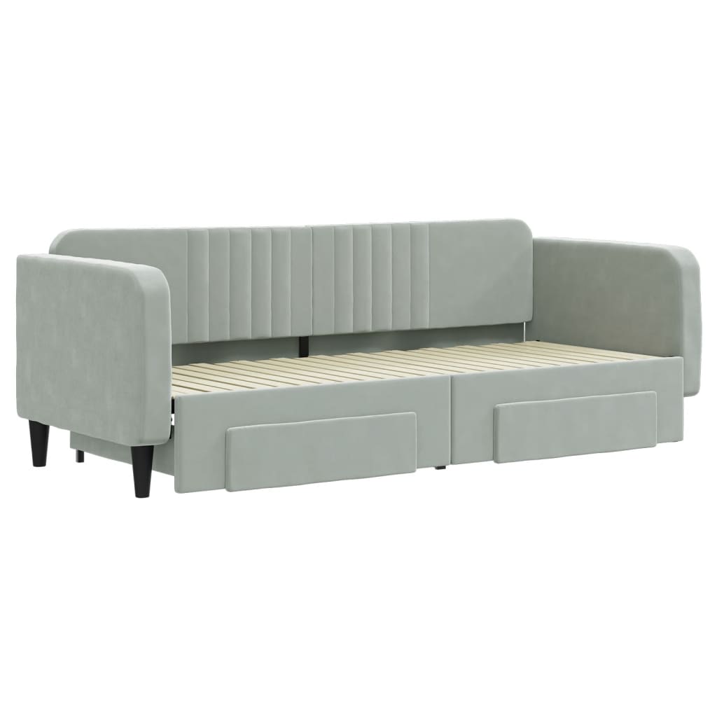 daybed med udtræk og skuffer 80x200 cm velour lysegrå