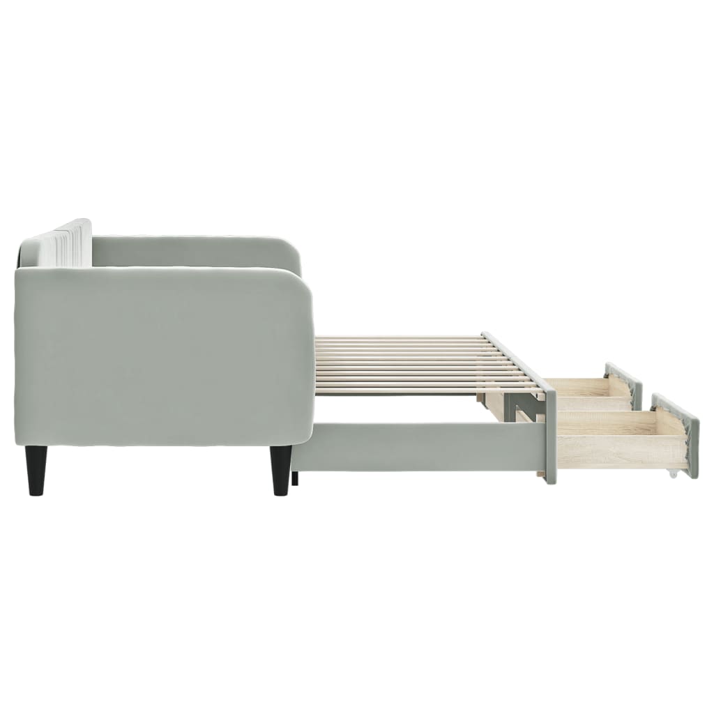 daybed med udtræk og skuffer 80x200 cm velour lysegrå