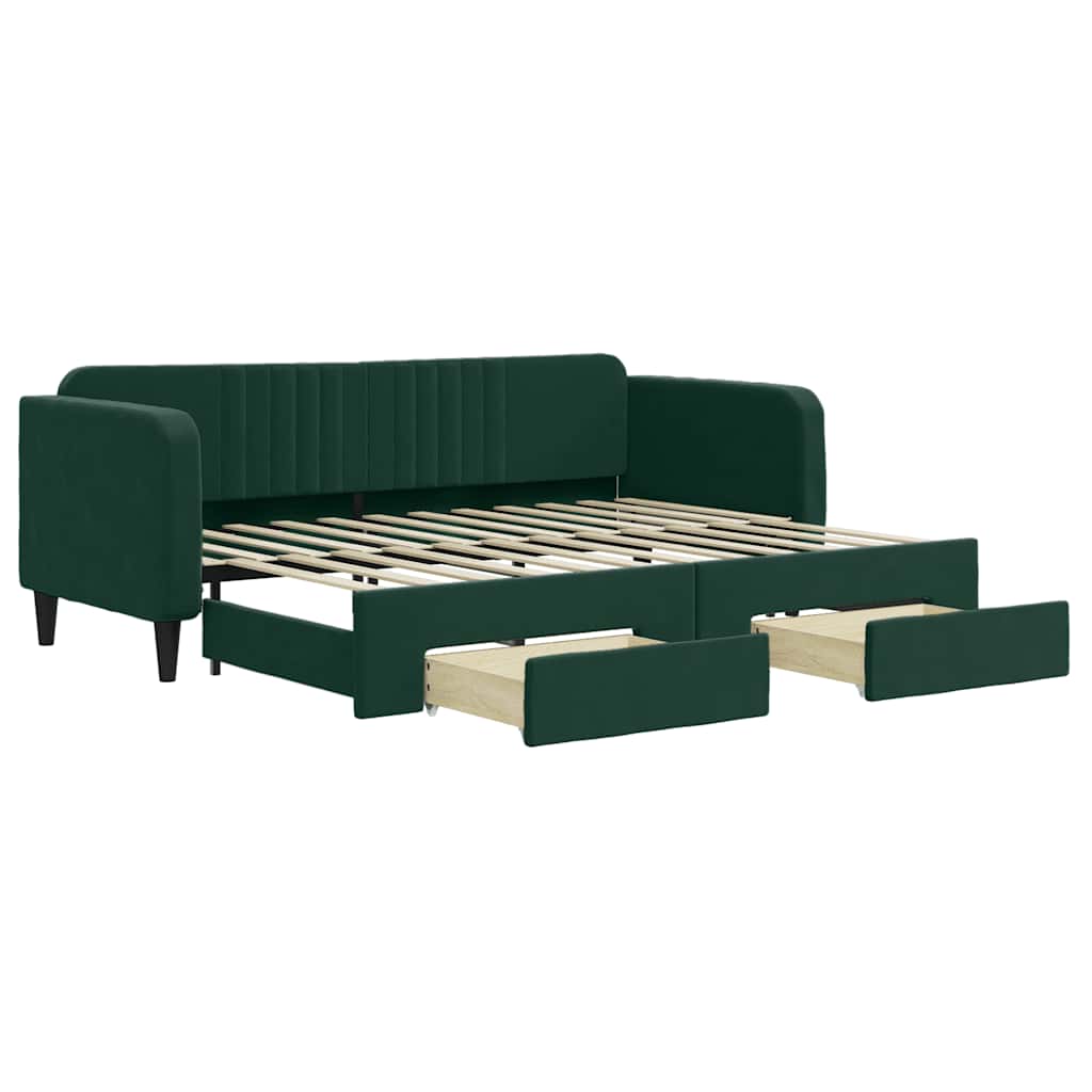 daybed med udtræk og skuffer 80x200 cm velour mørkegrøn