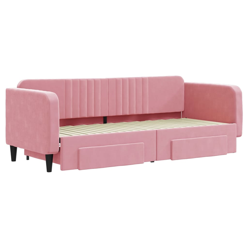 daybed med udtræk og skuffer 80x200 cm velour lyserød