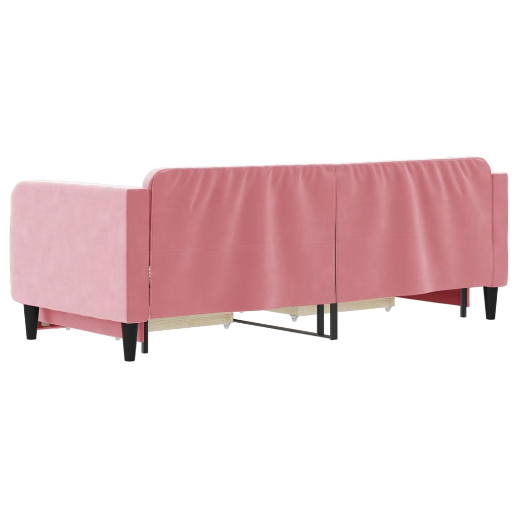 daybed med udtræk og skuffer 80x200 cm velour lyserød