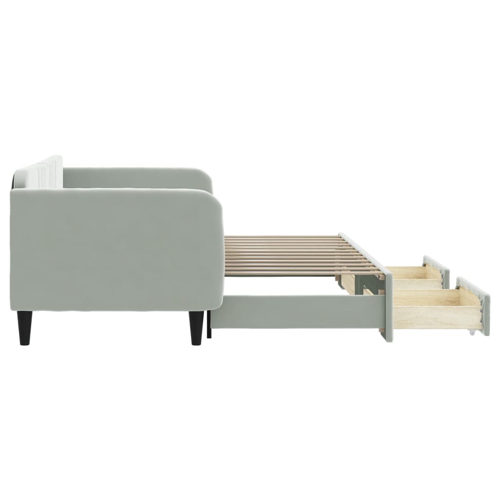 daybed med udtræk og skuffer 90x200 cm velour lysegrå