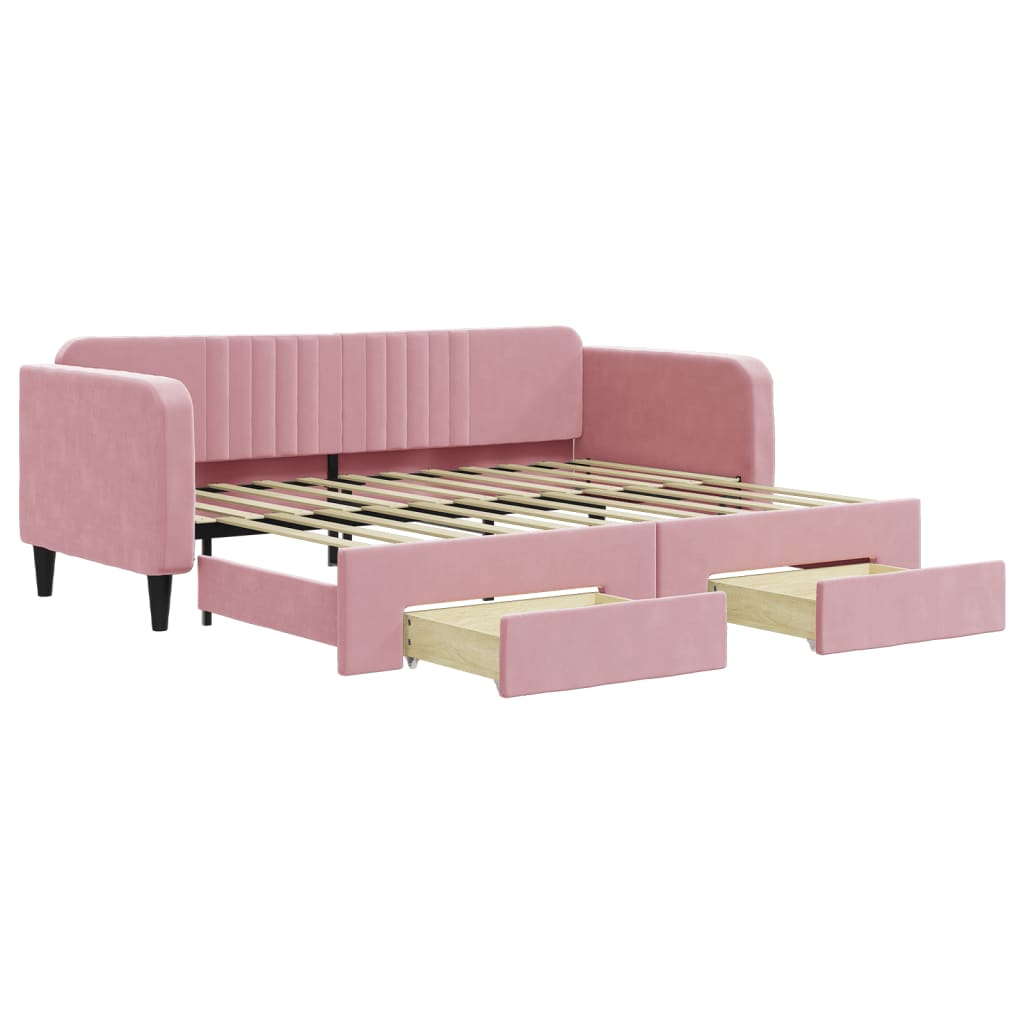 daybed med udtræk og skuffer 90x200 cm velour lyserød
