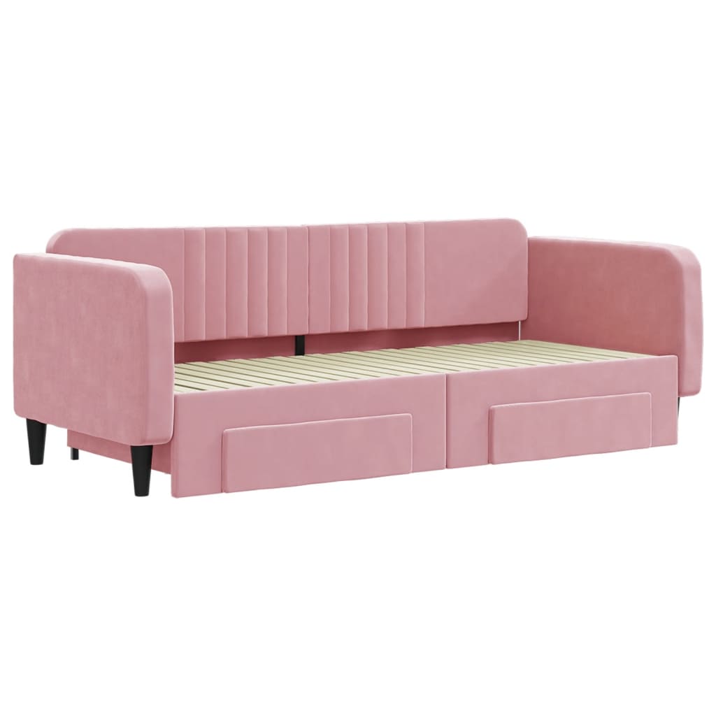 daybed med udtræk og skuffer 90x200 cm velour lyserød