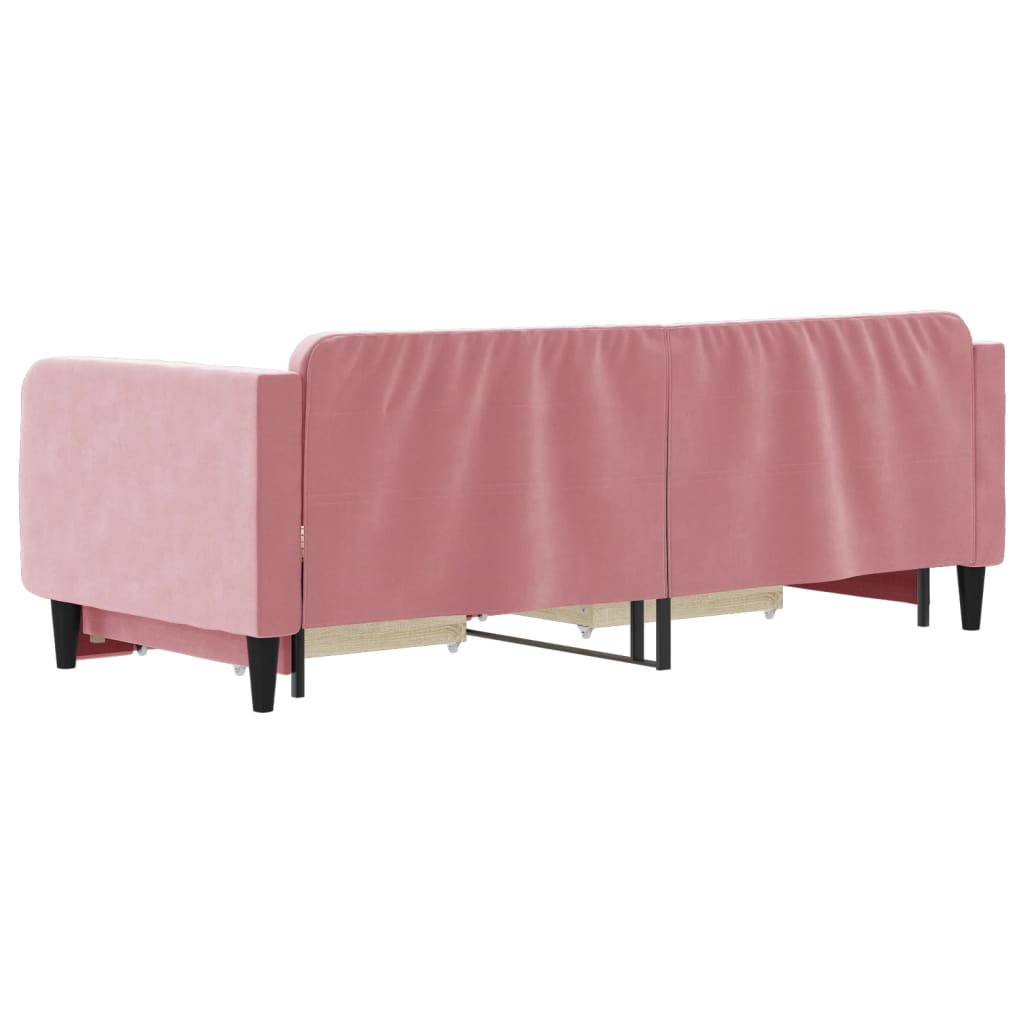 daybed med udtræk og skuffer 90x200 cm velour lyserød