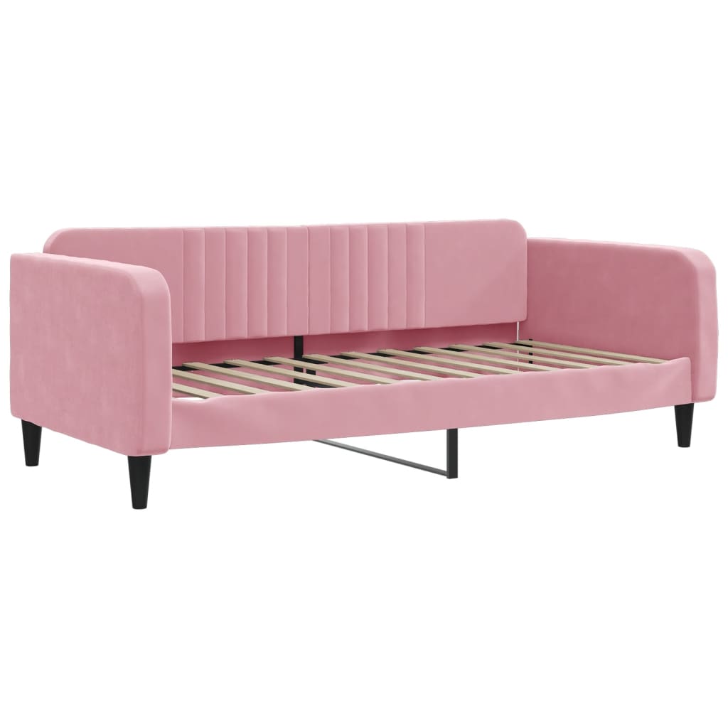 daybed med udtræk og skuffer 90x200 cm velour lyserød