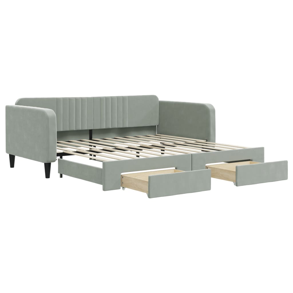 daybed med udtræk og skuffer 100x200 cm velour lysegrå