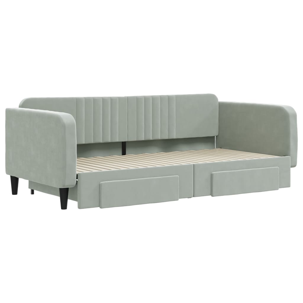 daybed med udtræk og skuffer 100x200 cm velour lysegrå