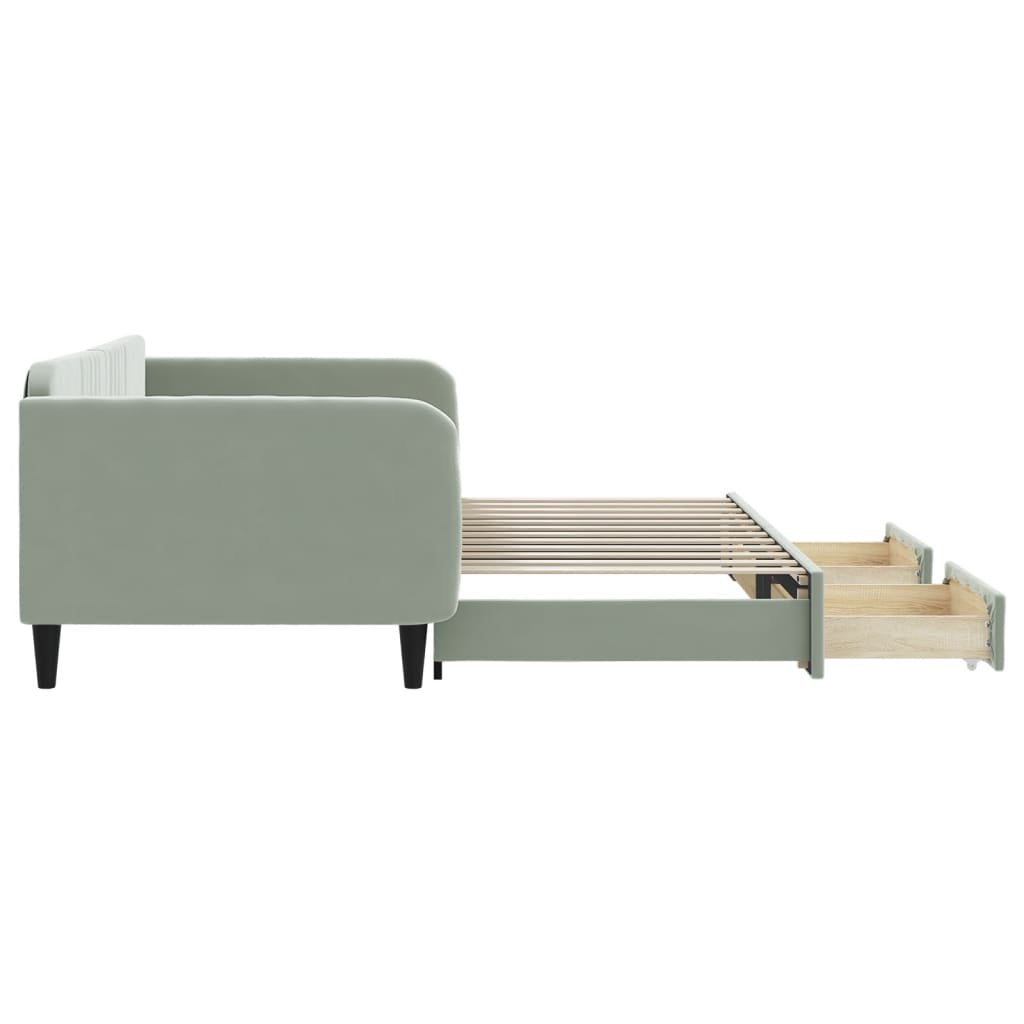 daybed med udtræk og skuffer 100x200 cm velour lysegrå