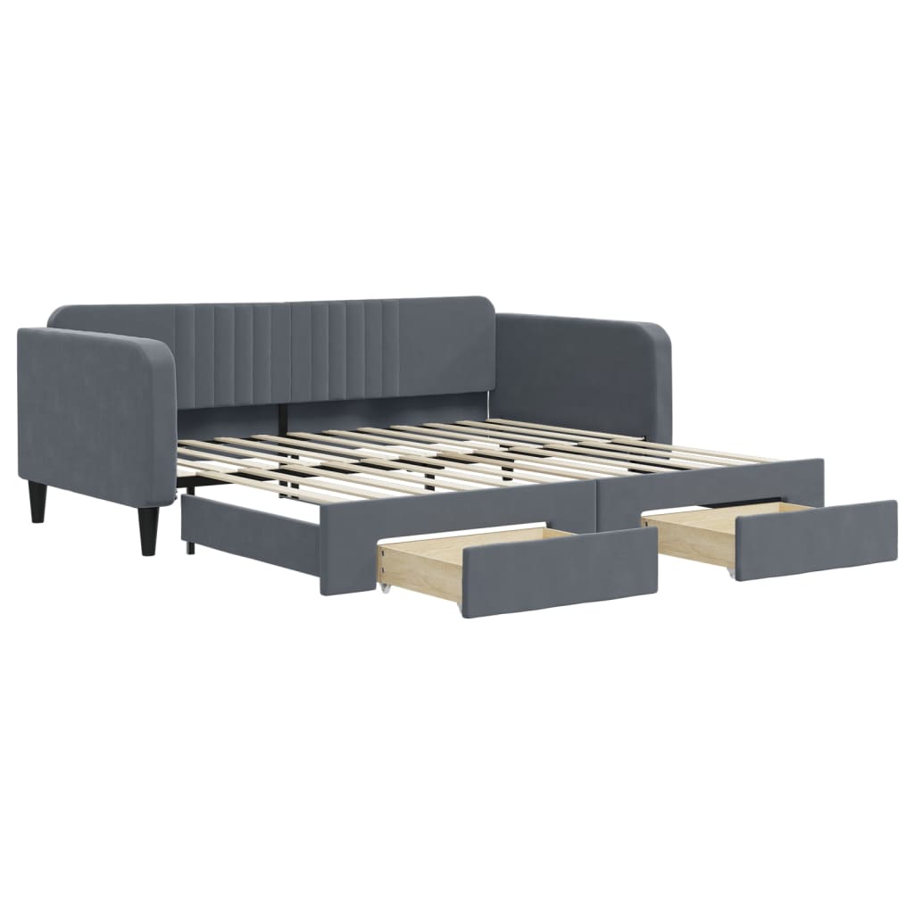 daybed med udtræk og skuffer 100x200 cm velour mørkegrå