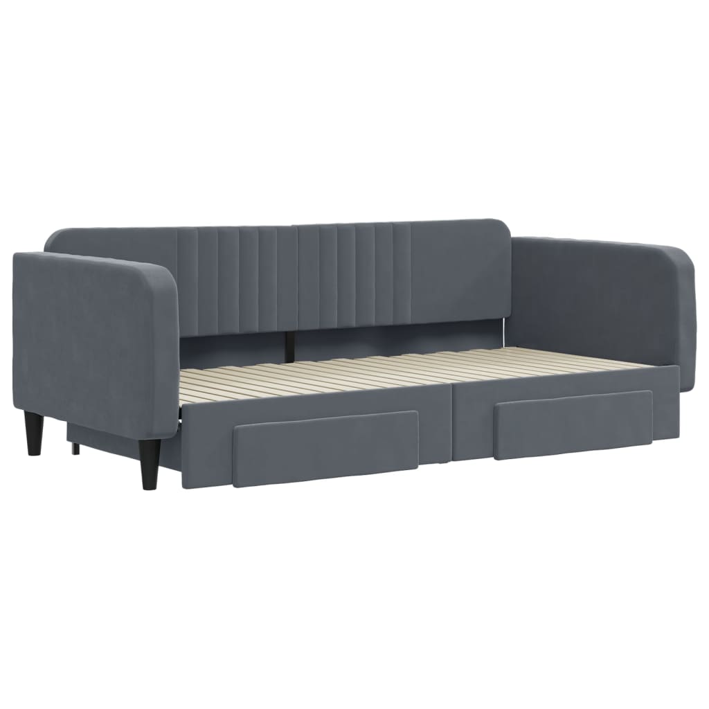 daybed med udtræk og skuffer 100x200 cm velour mørkegrå