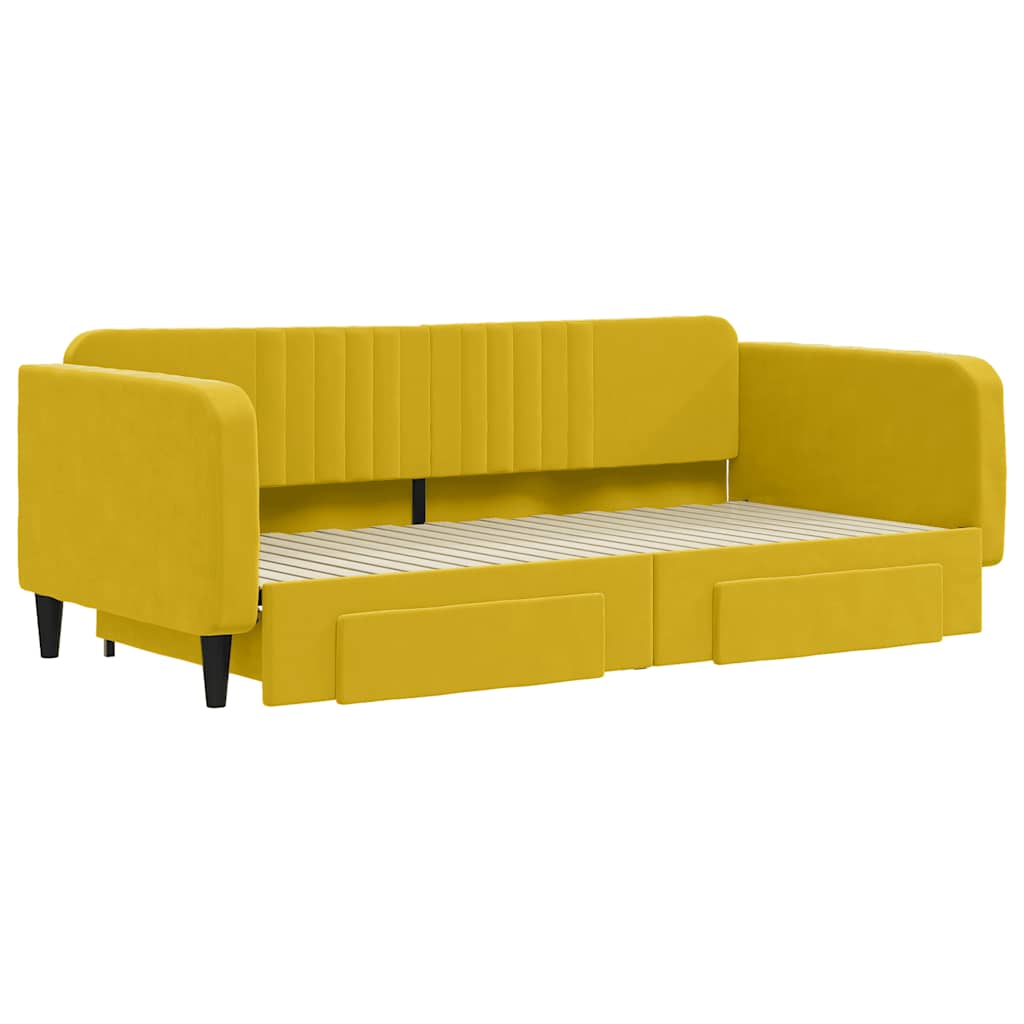 daybed med udtræk og skuffer 100x200 cm velour gul