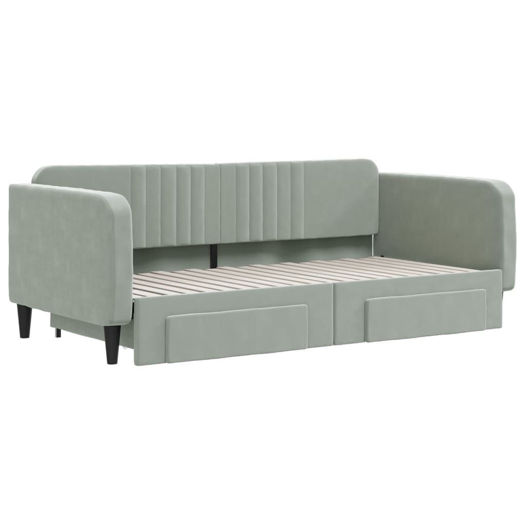daybed med udtræk og skuffer 90x190 cm velour lysegrå