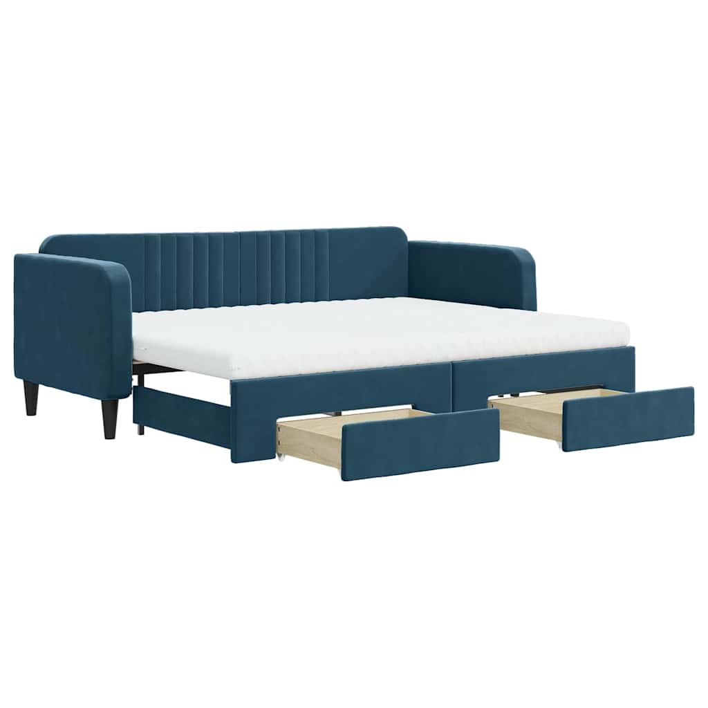 daybed med udtræk og skuffer 80x200 cm stof blå