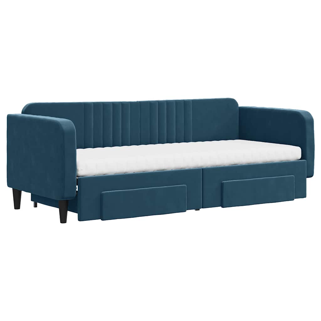 daybed med udtræk og skuffer 80x200 cm stof blå