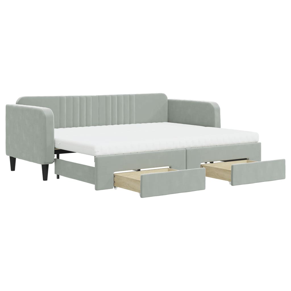 daybed med udtræk og skuffer 80x200 cm velour lysegrå