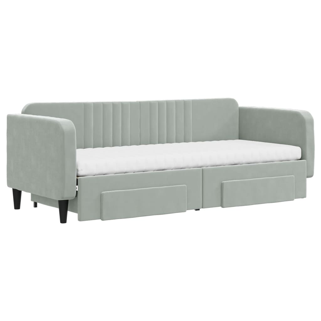 daybed med udtræk og skuffer 80x200 cm velour lysegrå