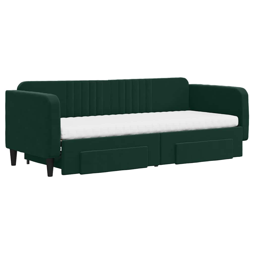 daybed med udtræk og skuffer 80x200 cm velour mørkegrøn