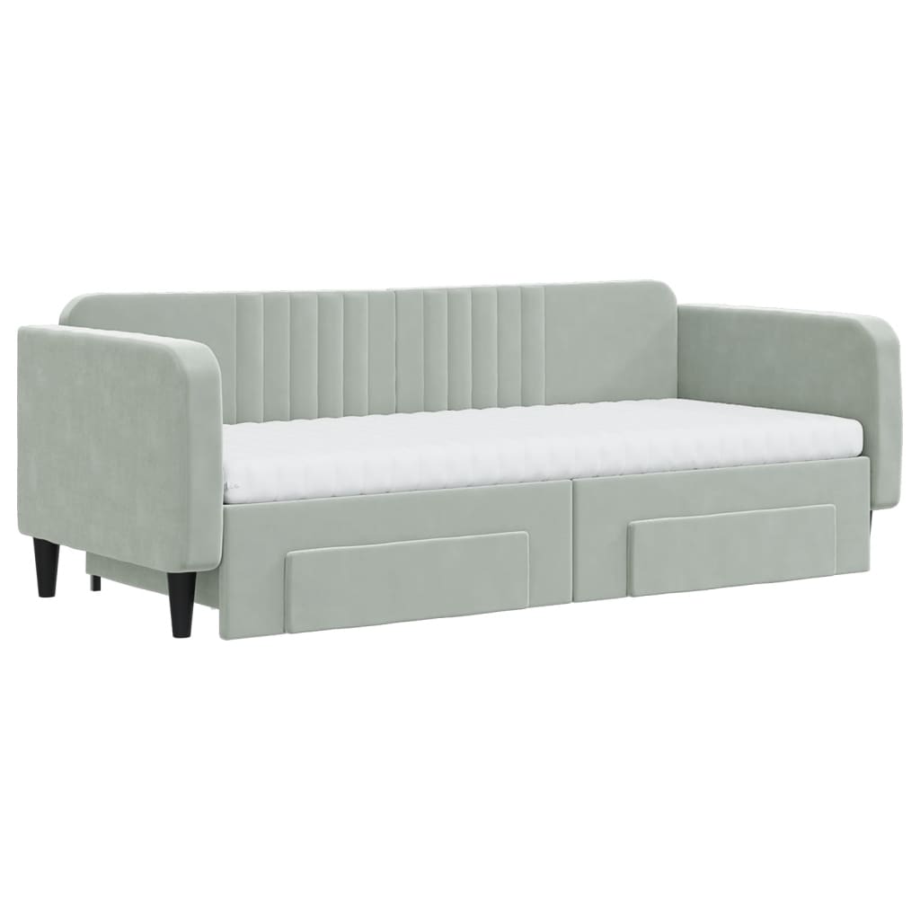 daybed med udtræk og skuffer 90x200 cm velour lysegrå