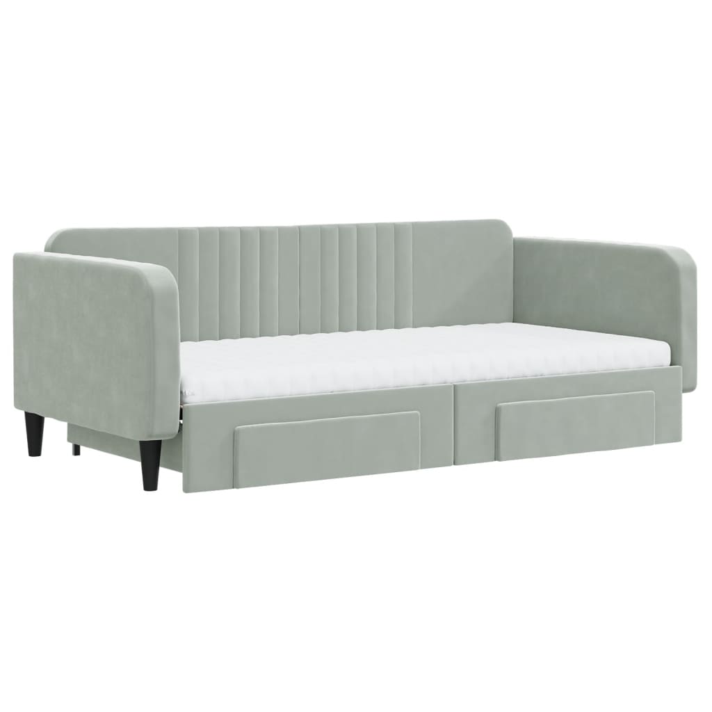 daybed med udtræk og skuffer 100x200 cm velour lysegrå