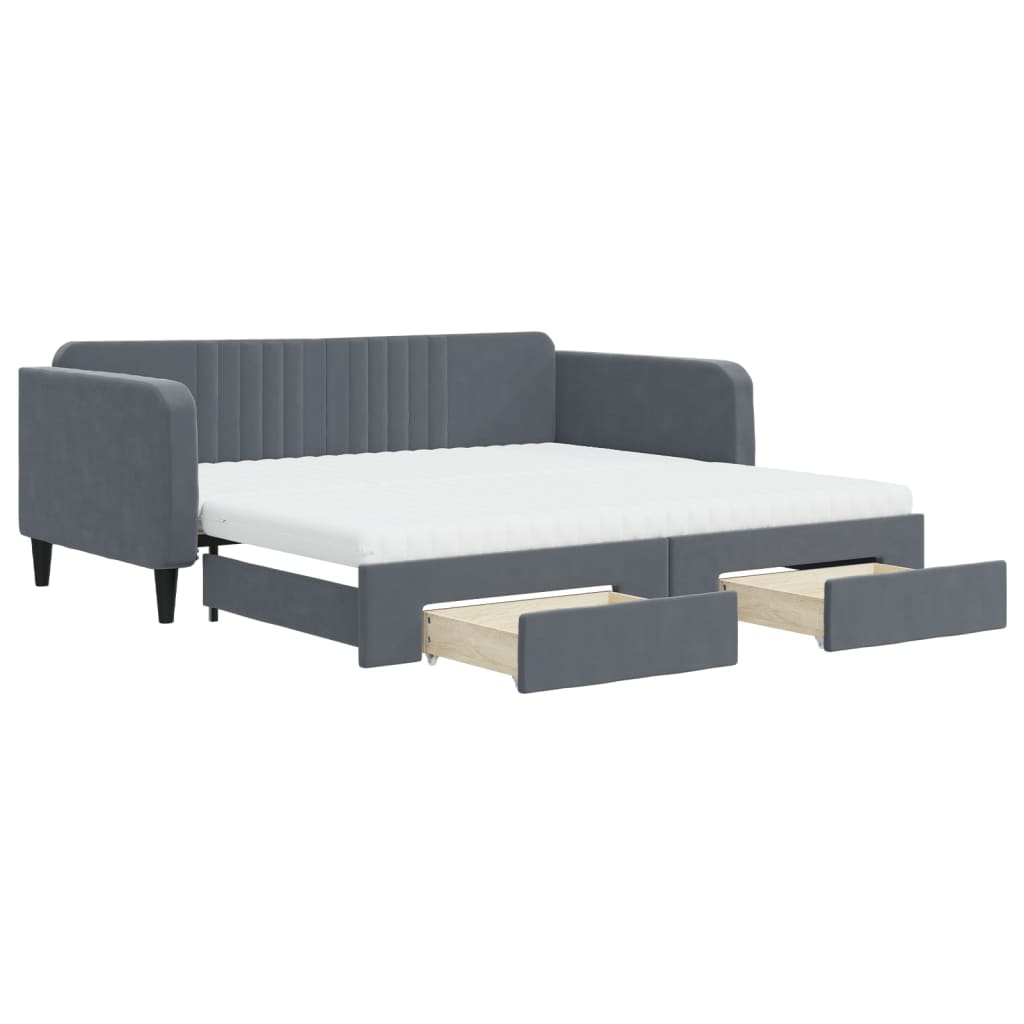 daybed med udtræk og skuffer 100x200 cm velour mørkegrå
