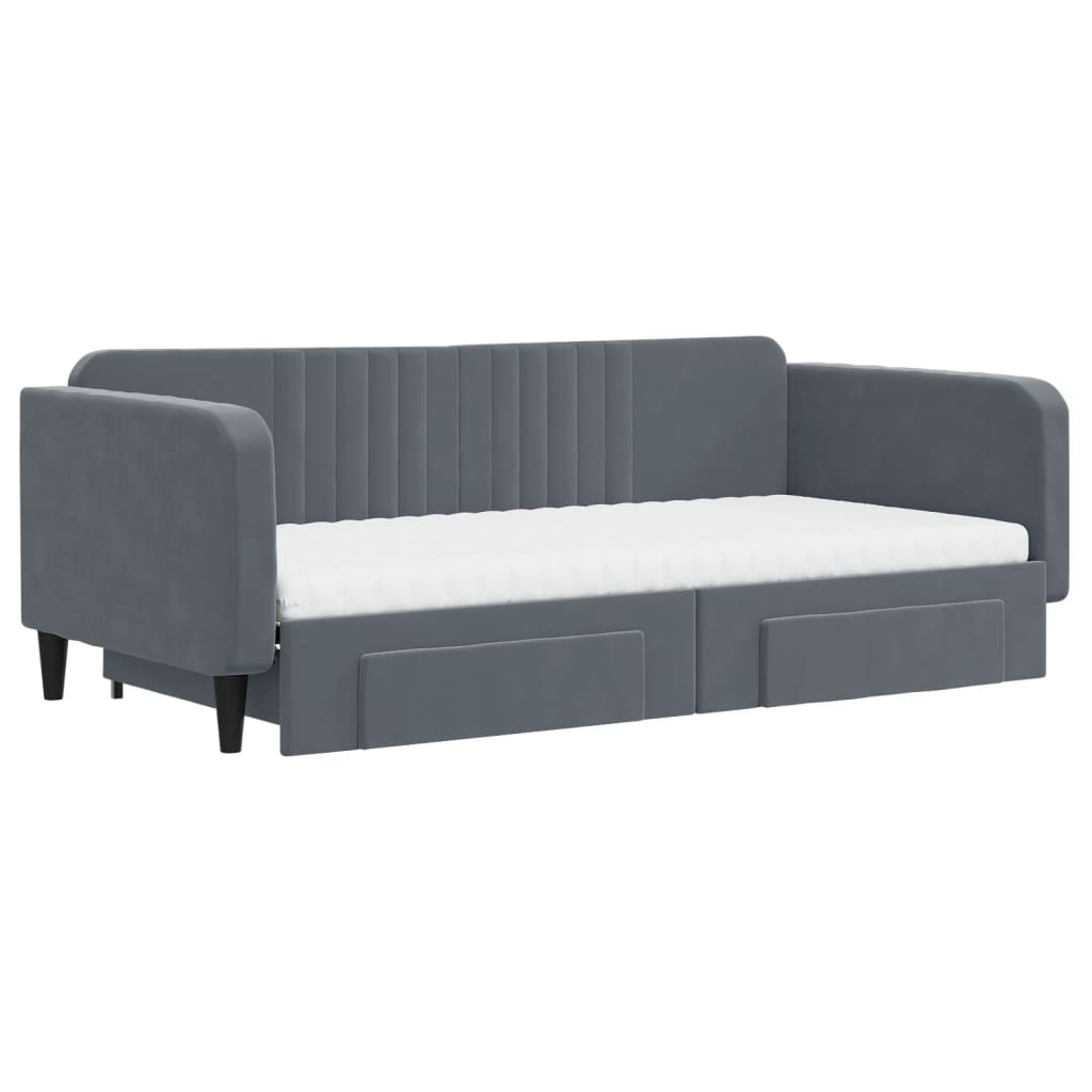 daybed med udtræk og skuffer 100x200 cm velour mørkegrå