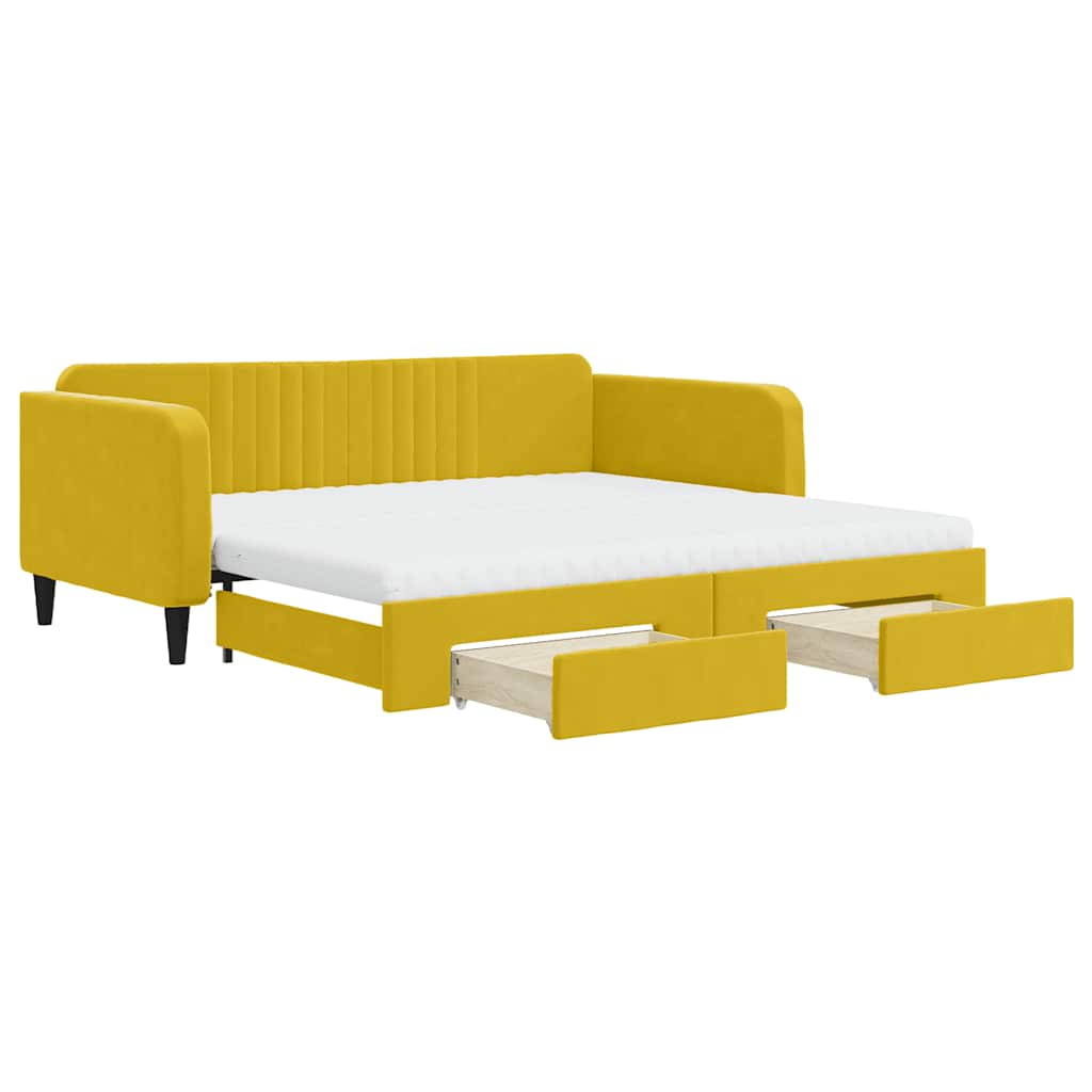 daybed med udtræk og skuffer 100x200 cm velour gul