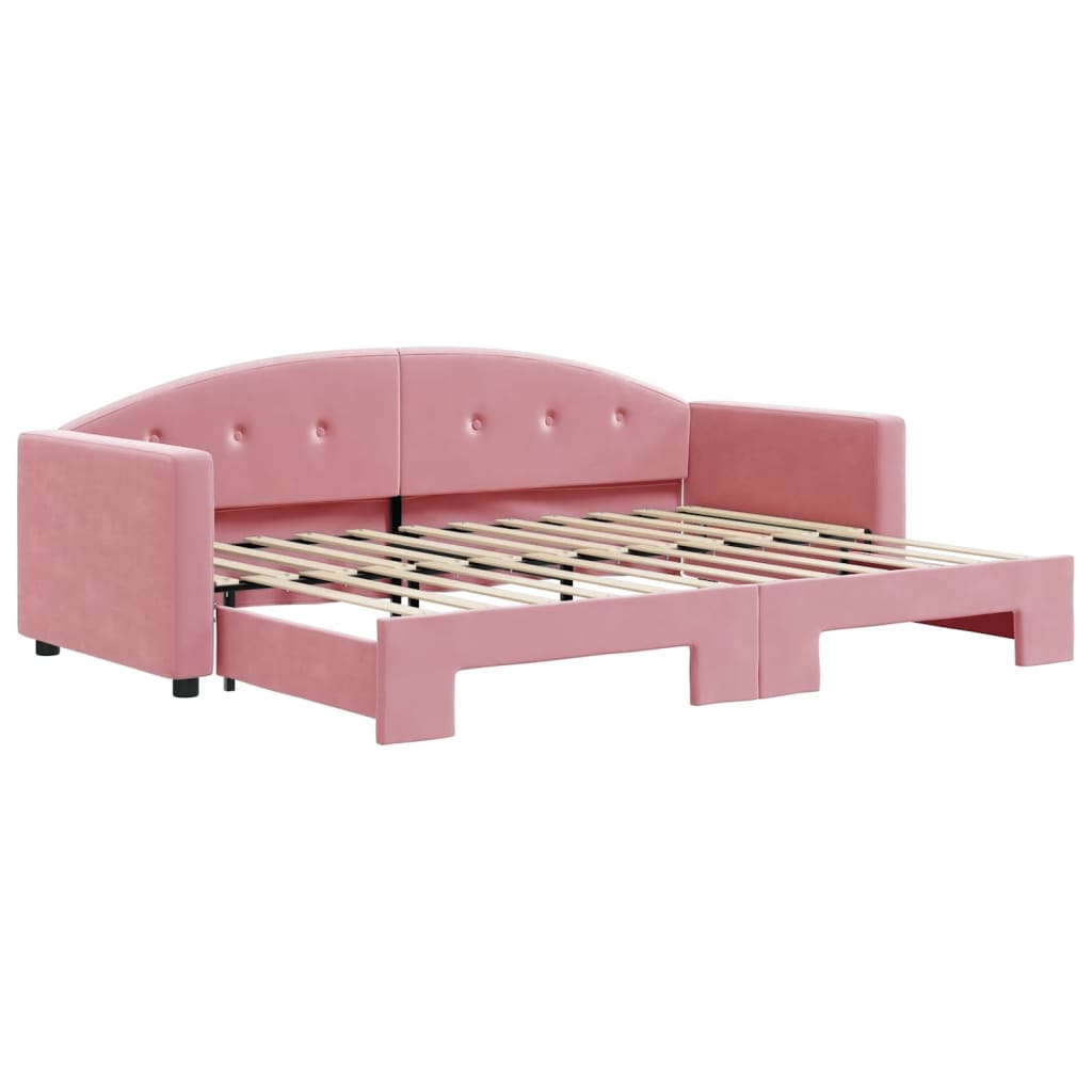 daybed med udtræk 80x200 cm velour lyserød
