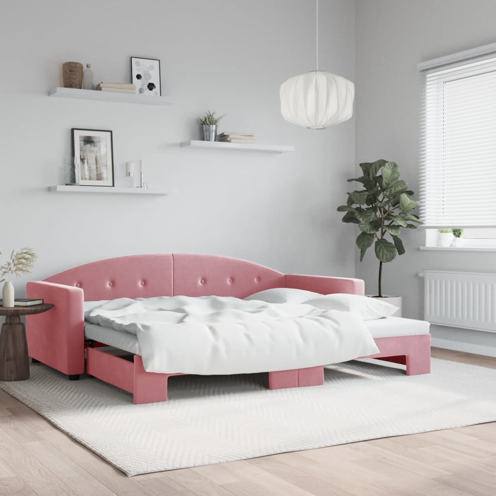 daybed med udtræk 90x200 cm velour lyserød
