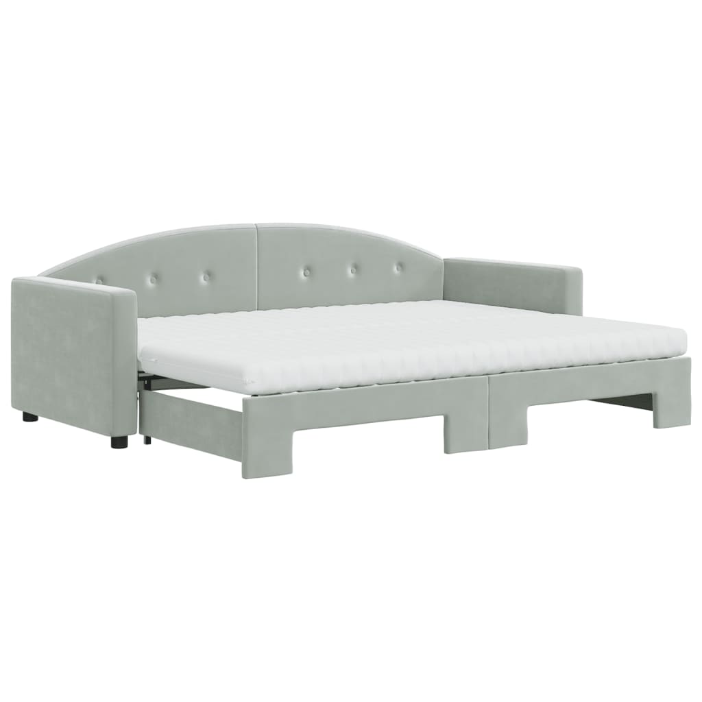 daybed med udtræk og madras 80x200 cm velour lysegrå