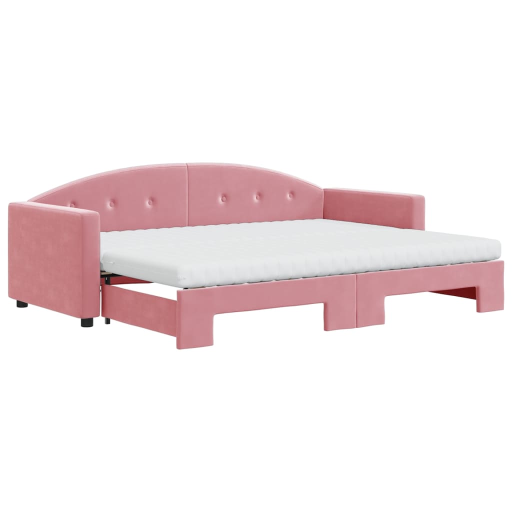 daybed med udtræk og madras 80x200 cm velour lyserød
