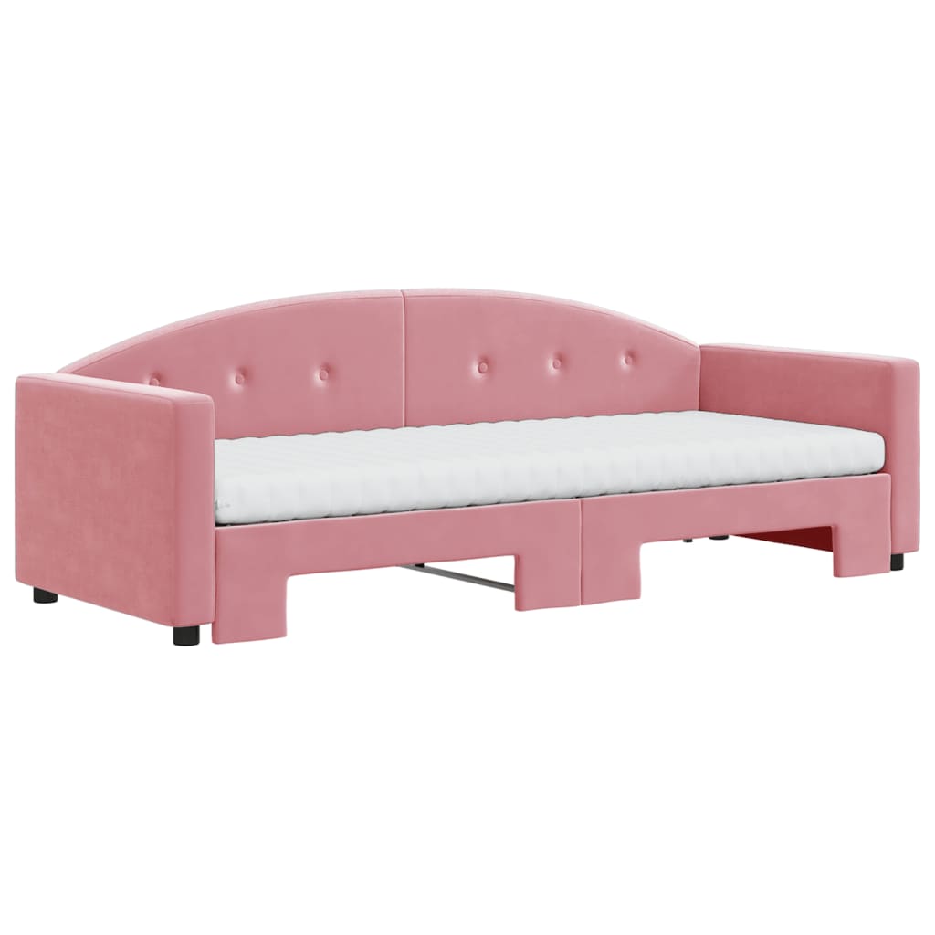 daybed med udtræk og madras 80x200 cm velour lyserød