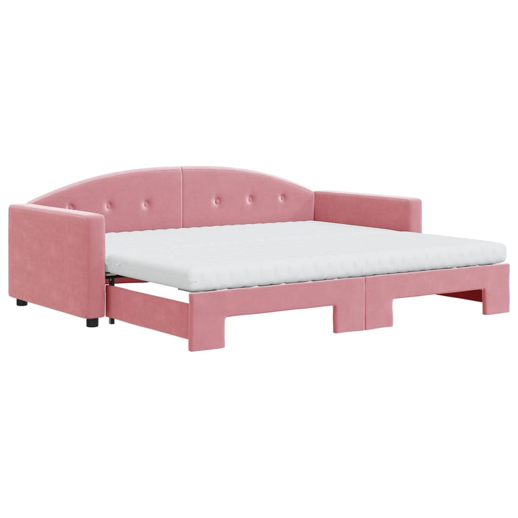daybed med udtræk og madras 90x200 cm velour lyserød