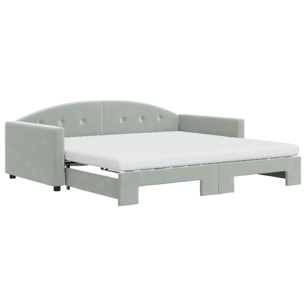 daybed med udtræk og madras 100x200 cm velour lysegrå