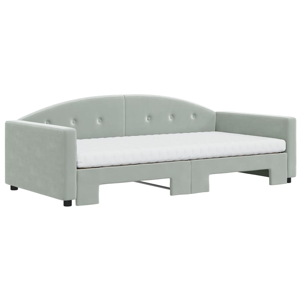 daybed med udtræk og madras 100x200 cm velour lysegrå