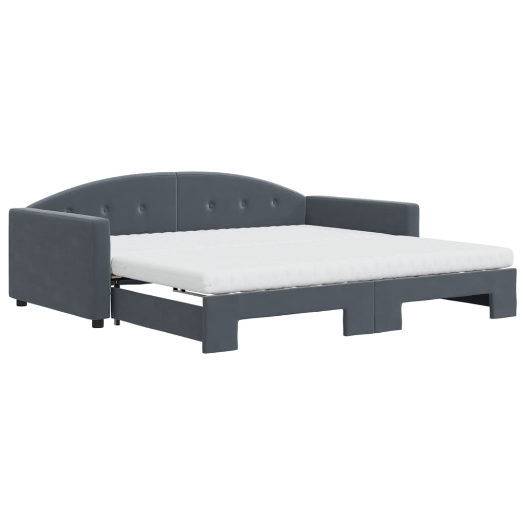 daybed med udtræk og madras 100x200 cm velour mørkegrå