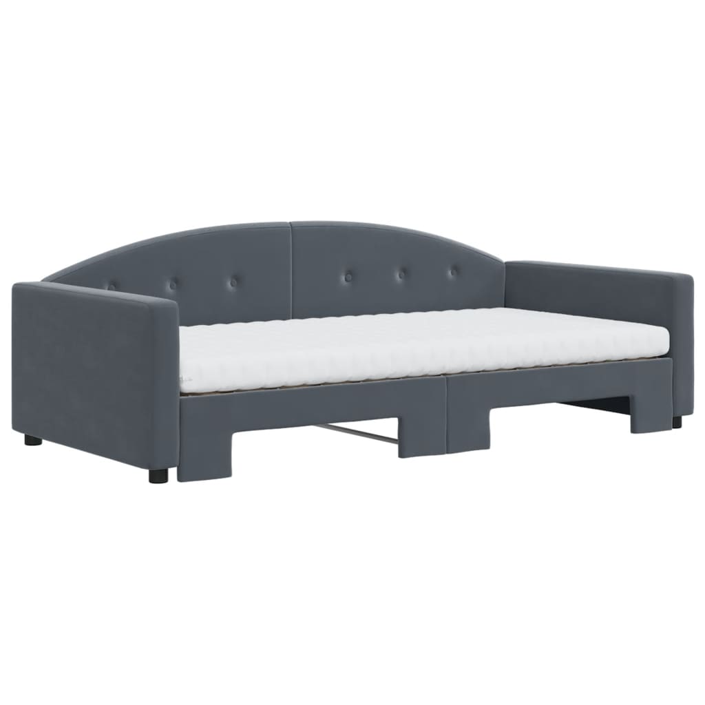 daybed med udtræk og madras 100x200 cm velour mørkegrå