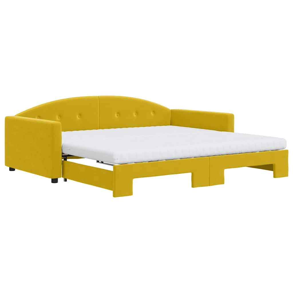 daybed med udtræk og madras 100x200 cm velour gul