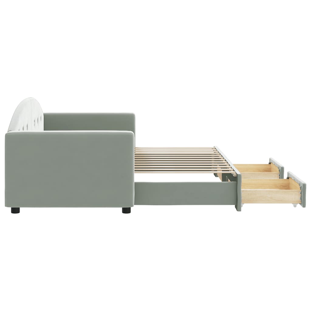 daybed med udtræk og skuffer 80x200 cm velour lysegrå