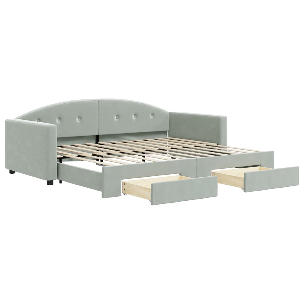 daybed med udtræk og skuffer 90x200 cm velour lysegrå