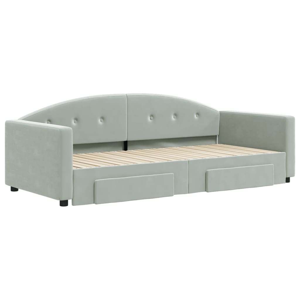 daybed med udtræk og skuffer 90x200 cm velour lysegrå