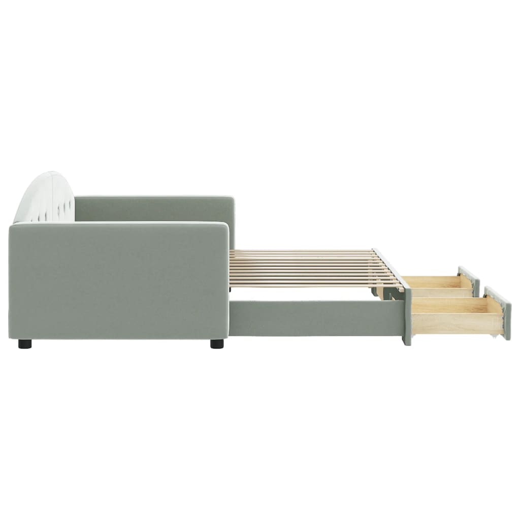 daybed med udtræk og skuffer 90x200 cm velour lysegrå